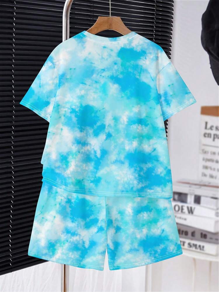 Tween Boy Casual Simple Letter Print Short Sleeve T-Shirt And Shorts 2pcs Summer Set