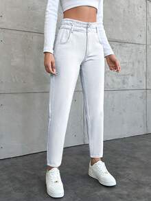 Cottnline Women's Denim Long Pants - White - View 3