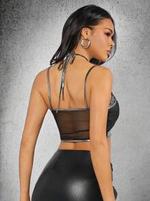 Hauture Ring Linked Cut Out Mesh Metallic Top