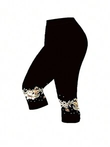 Plus Size Blue Colorblock Butterfly Print T-Shirt And Printed Pants Casual 2-Piece Set - Black - View 5