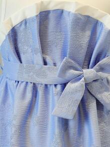 Vestido de niña preadolescente sin mangas con cuello redondo y estampado jacquard con gran lazada en la espalda - Multicolor - Ver 4