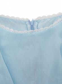 少女優雅婚禮派對花朵腰帶連身褲，採用雪紡面料 - 藍色 - 查看 3