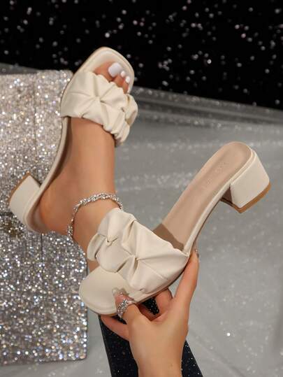 シンプルでカジュアルなスリッポン式サマーサンダル、厚めのヒール、スクエアトゥ、女性用、デート、集まり、パーティー、通勤に適しています