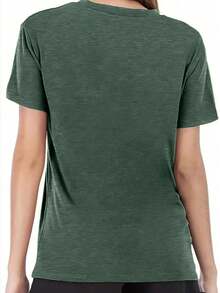 SHEIN LUNE Áo thun mùa hè hoàng hôn nhiệt đới cổ điển dành cho nữ, lý tưởng cho kỳ nghỉ - Màu xanh lá cây đậm - Xem 2