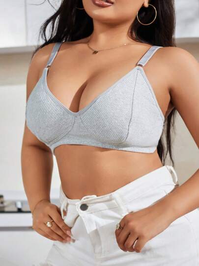 SHEIN 大尺碼簡約純色肋針針織背心上衣