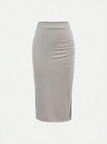 SHEIN Jupe plissée à fente haute couleur unie pour adolescente, été