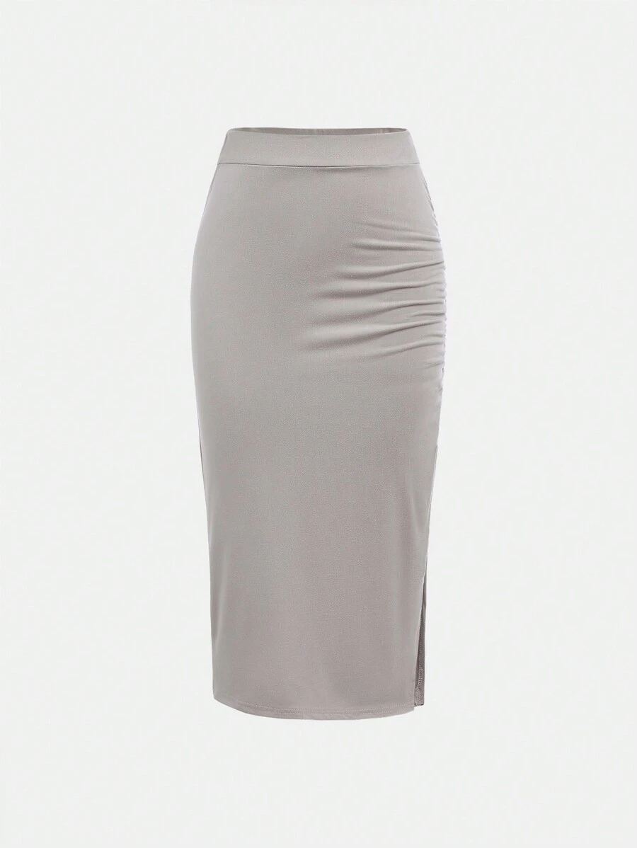 SHEIN Jupe plissée à fente haute couleur unie pour adolescente, été