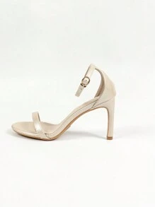 女性性感露趾踝帶細高跟涼鞋，舒適優雅日常辦公鞋 - 杏色 - 查看 4