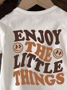 SHEIN Leap Crew Baby Boy Casual Minimalist Cartoon Letter Print Short Sleeve Crew Neck Top, Suitable For Summer, Cotton Blend - White - View 3