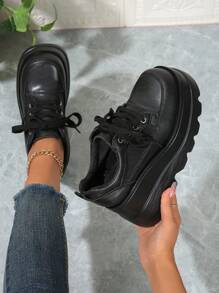 Women's New Breathable Mesh Lace-Up Wedge Sneakers With Thick Outsole, Outdoor Fashionable Casual Punk Shoes For Spring / Autumn 2024