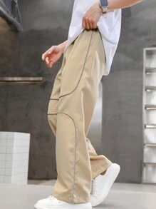 SHEIN Tween Boys Color-Block Casual Daily Wear Flashing Pants With Rolled Hem - Apricot - View 7