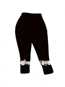 Plus Size Blue Colorblock Butterfly Print T-Shirt And Printed Pants Casual 2-Piece Set - Black - View 4