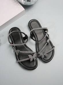 彩色水钻蝴蝶结两穿女士一脚蹬凉鞋，法式时尚，适合约会、聚会、派对、居家、休闲、户外夏/秋季 - 黑色 - 查看 8