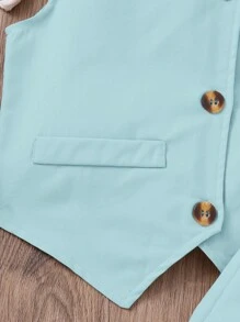 SHEIN Conjunto de 2 piezas de top con pliegues y falda elegante para niña preadolescente - Celeste - Ver 5