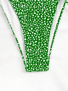 SHEIN Swim Ladies' Holiday Allover Print Halter Neck Bikini Set With T-Back Thong Bottom, Sexy Style,Summer Beach