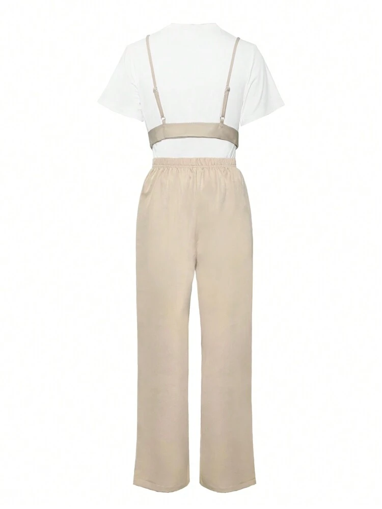 Summer Teen Girls' Sports And Leisure Fashionable White T-Shirt, Design Sense Camisole, Loose And Comfortable Straight Pants 3-Piece Set, Suitable For Shopping, Travel, Sisters' Party, Daily Commute