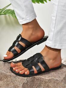 大尺碼新款女士休閒時尚多功能平底拖鞋 - 黑色 - 查看 5