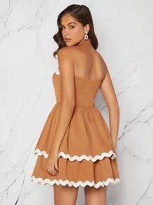 SHEIN Unity Women's Summer Color Block Ruched Strapless Dress With Waistband