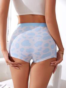 SHEIN Women's Random Printed Simple Daily Panties With Flat Corners - Baby Blue - View 2