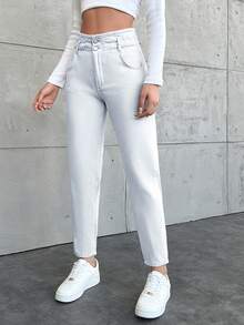 Cottnline Women's Denim Long Pants - White - View 5