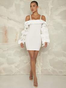 L'Amorae VESTIDO DE CAMI CON DETALLE DE VOLANTES EN LOS HOMBROS DESCUBIERTOS - Blanco - Ver 7