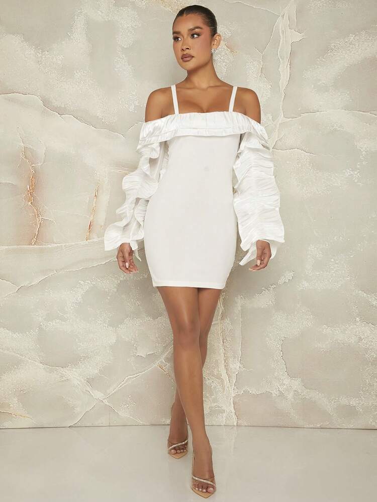 RUFFLE Detail Off Shoulder Cami DRESS