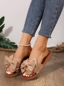 Ciabatte con fiocco da donna, per l'estate, scarpe da spiaggia antiscivolo, sandali alla moda con fiocco per uso esterno, per San Valentino - Castano - Visualizzare 3