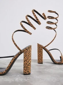 SHUZIA 女款豹紋高跟夏日涼鞋，歐美風格設計，韓國時尚優雅 - 棕色 - 查看 6