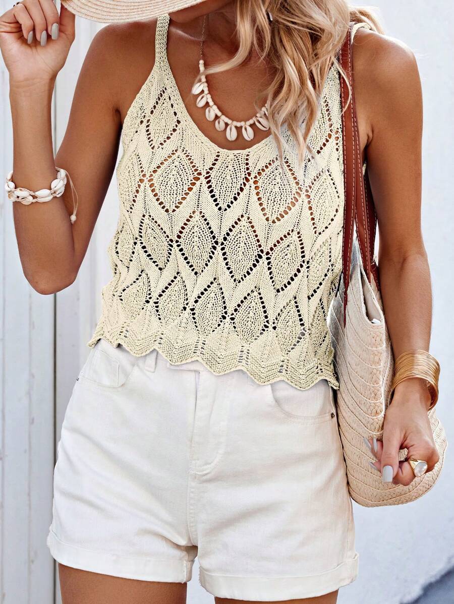 SHEIN LUNE Women's Solid Color Casual Sleeveless Knit Tank Top - Apricot - View 1