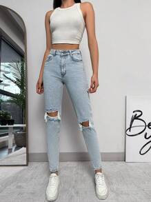 SHEIN Tall TALL LIGHT WASH LONG BLUE - Light Wash - View 5