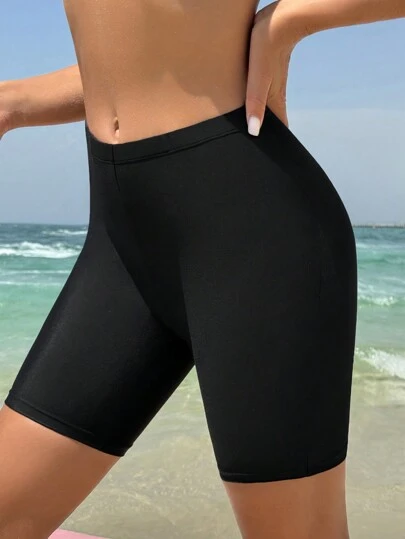 Swim SPRTY Solid Color Swim Trunks, Simple Style For Beach Vacation