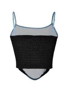 少女不对称拼布吊带背心 - 藍色 - 查看 5