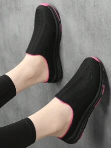 女士网眼半支撑平底轻便透气休闲运动鞋 - 黑色 - 查看 3