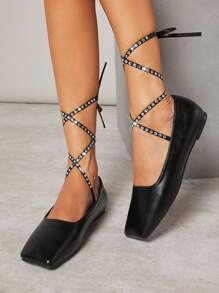 SHUZIA Women Solid Color Square Toe Strap Casual Summer Fashion Slip-Resistant Flat Shoes