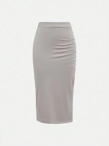 SHEIN Jupe plissée à fente haute couleur unie pour adolescente, été