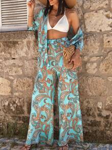 EURMUSE VCAY BohoFeel Maglia Paisley Stampata & Pantaloni a Vita Alta con Gamba Larga - Multicolore - Visualizzare 5