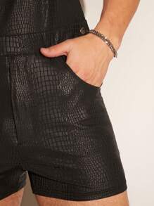 FeverCity 男士時尚鱷魚紋修身背帶褲，夏季 - 彩色 - 查看 4