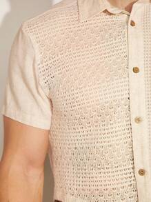 FeverCity Herren Shirt mit kurzen Ärmeln, einfarbig mit Patchwork-Besatz, für den Sommer