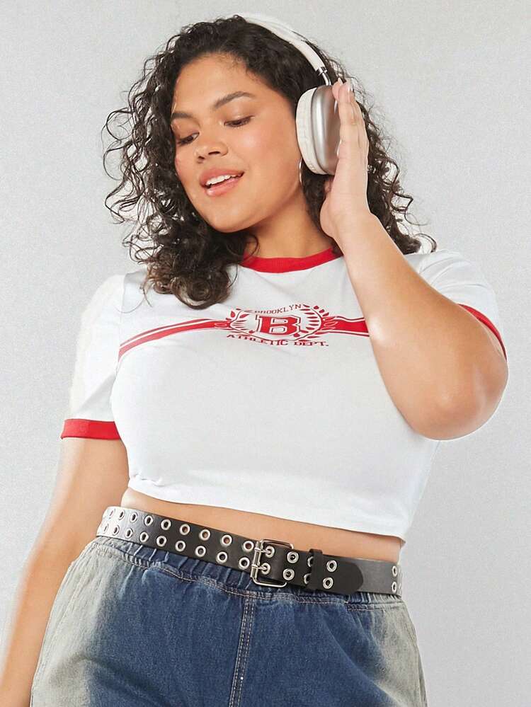 Vintage Campus Printed Plus Size Women T-Shirt, Summer