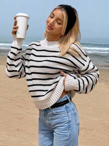 Contrast Color Stripe Long Sleeve Sweater