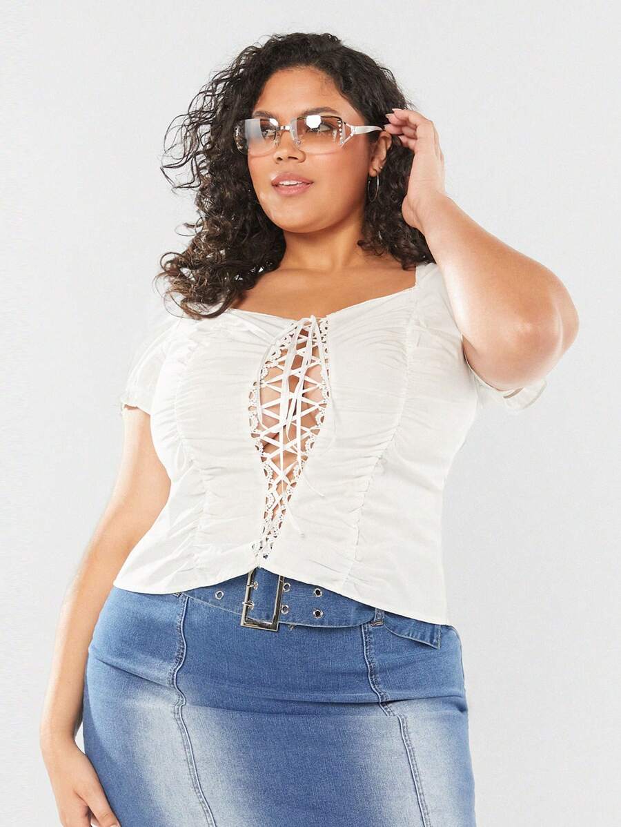 Forever 21 Vintage College Style Plus Size Women Top For Summer - White - View 1
