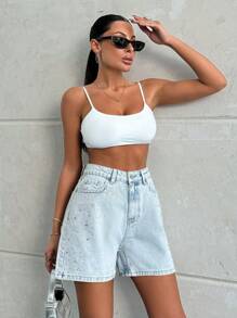 EURMUSE HIGH WAIST Rhinestone DETAILED  BLUE DENIM JEAN - 351 GR - Light Wash - View 4