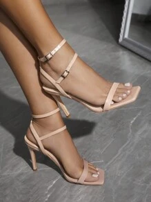 CUCCOO BIZCHIC Fashionable Double Buckle High Heel Sandals With Double Straps For Women, Graduation Heel, Prom Heels For Summer Vacation Shoes Summer - Apricot - View 2