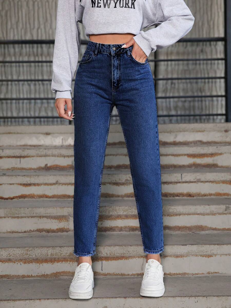 EURMUSE Women's Slant Pocket Tapered Jeans - Medium Wash - View 1