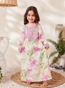 SHEIN Dopasowane stroje dla mamy i córki (2 sztuki sprzedawane oddzielnie) Sukienka w kwiaty dla dziewczynki i chłopca, odpowiednia na wakacje, wyjścia i do noszenia na co dzień - Wielokolorowe - Zobacz 5