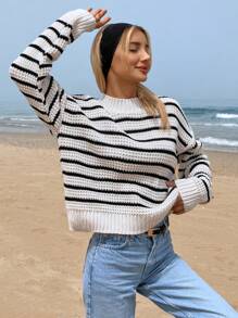 Contrast Color Stripe Long Sleeve Sweater