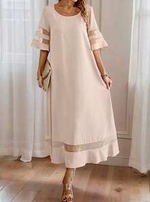 EMERY ROSE Ladies' Summer Casual Long Mesh Splice Dress Maxi Women Outfit