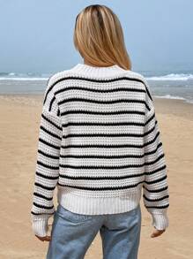 Contrast Color Stripe Long Sleeve Sweater