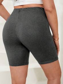 RueChic Plus Solid Cycling Shorts - Dark Grey - View 2