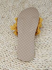 女士時尚扁平涼鞋米色流蘇擺設，方便穿脫的夏季休閒海灘鞋 - 黃色 - 查看 4